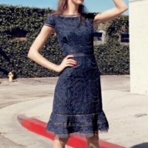 Adrianna Papell Women's Blue Lace Overlay Dress Size 14